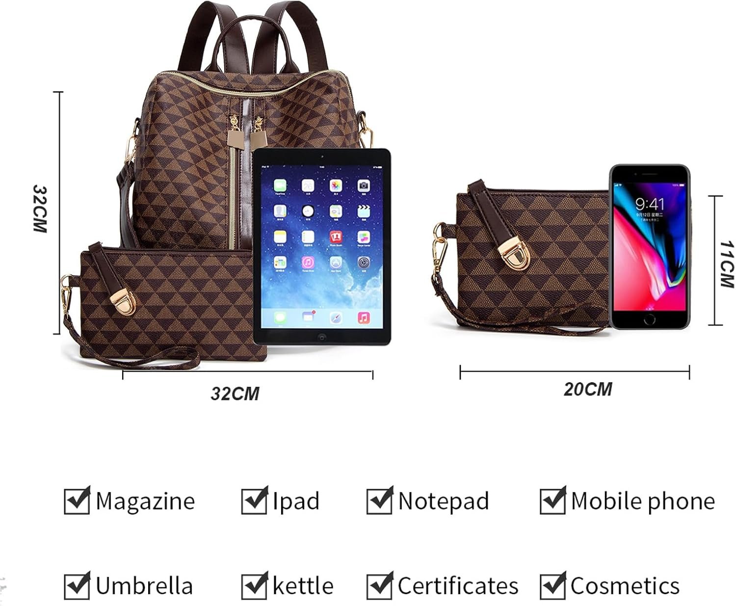 Makes Backpack Purse for Women PU Leather Travel Satchel Handbag Convertible Design Bag with Purse 2 Piece - Image 5