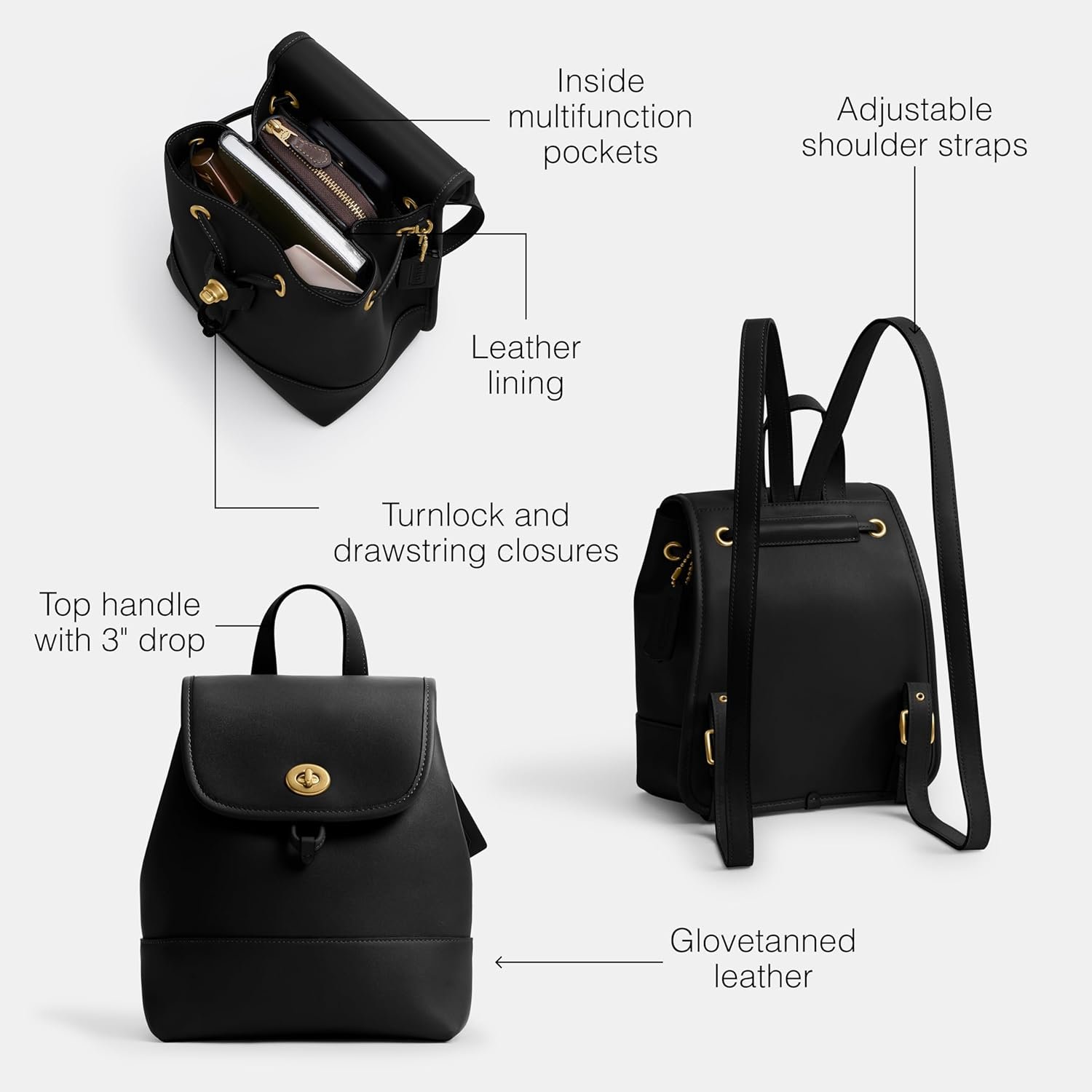 COACH Women's Turnlock Backpack Black One Size - Image 3