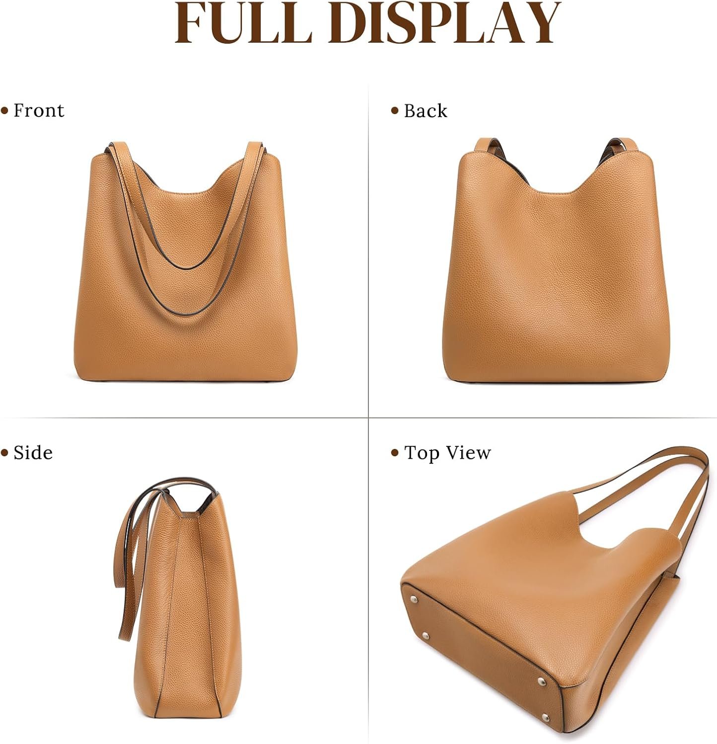 S-ZONE Soft Genuine Leather Tote Bag for Women, Shoulder Handbag with Zipper, Purses with Bottom Metal Rivets - Image 7