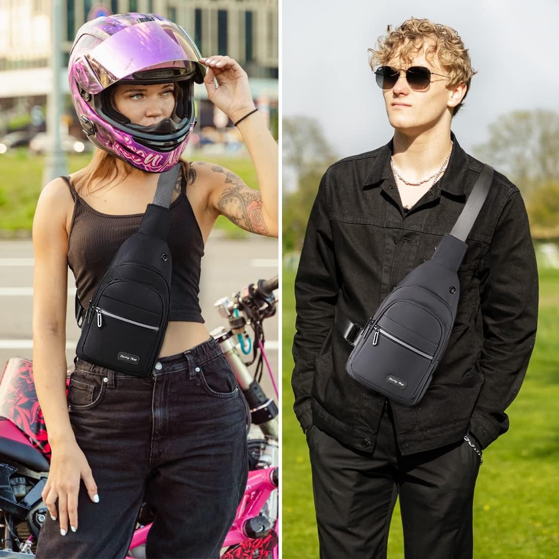 Seoky Rop Sling Bag Crossbody Backpack for Men Women Small Chest Shoulder Bag for Travel Hiking Daypack Black - Image 6