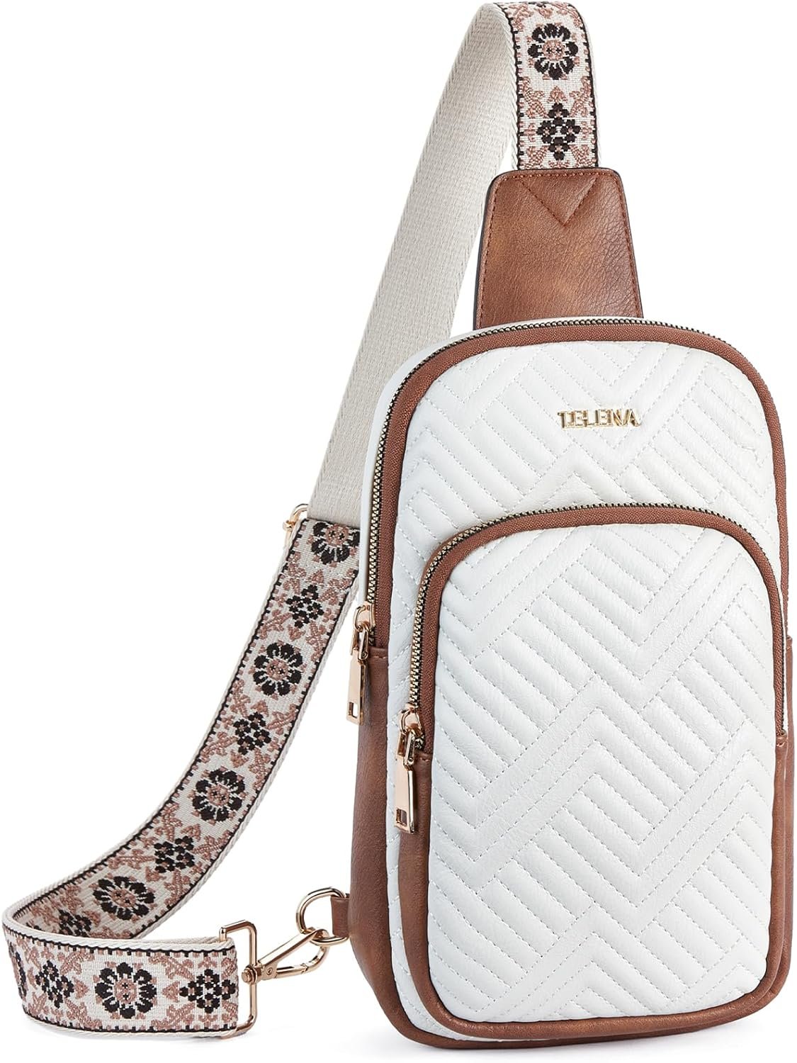 Telena Large Sling Bag Crossbody Bags for Women Fanny Packs Cross Body with Adjustable Strap Beige Brown