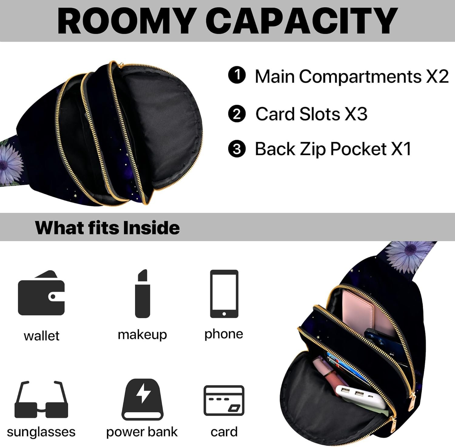 Small Leather Sling Bag for Women Crossbody Fanny Pack Travel Casual Chest Bag with Adjustable Strap - Image 2