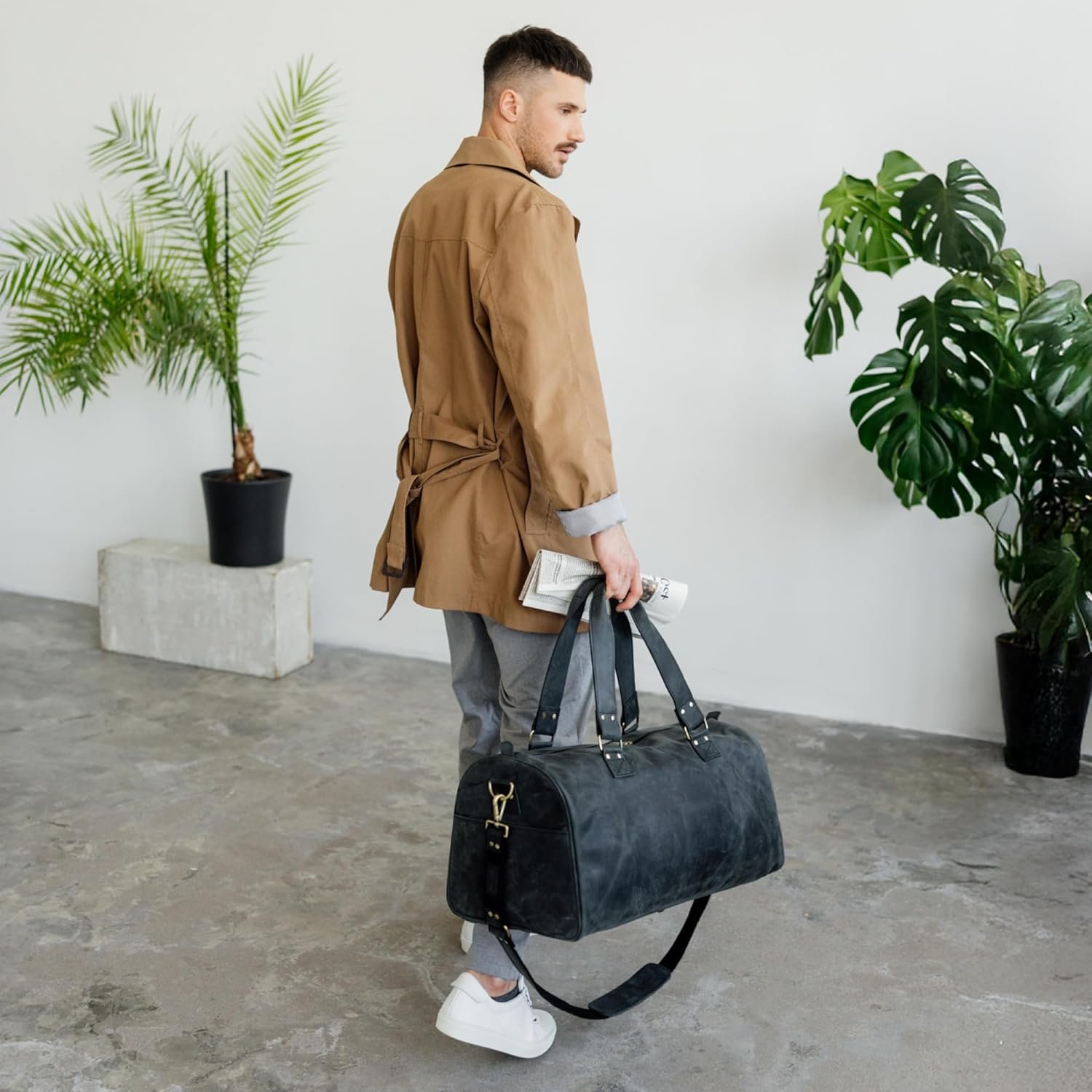 Berliner Bags Vintage Genuine Leather Duffle Bag Oslo for Travel or the Gym, Weekender, Travel Bag, Overnight Bag for Men and Women - Brown - Dark Grey - Image 2