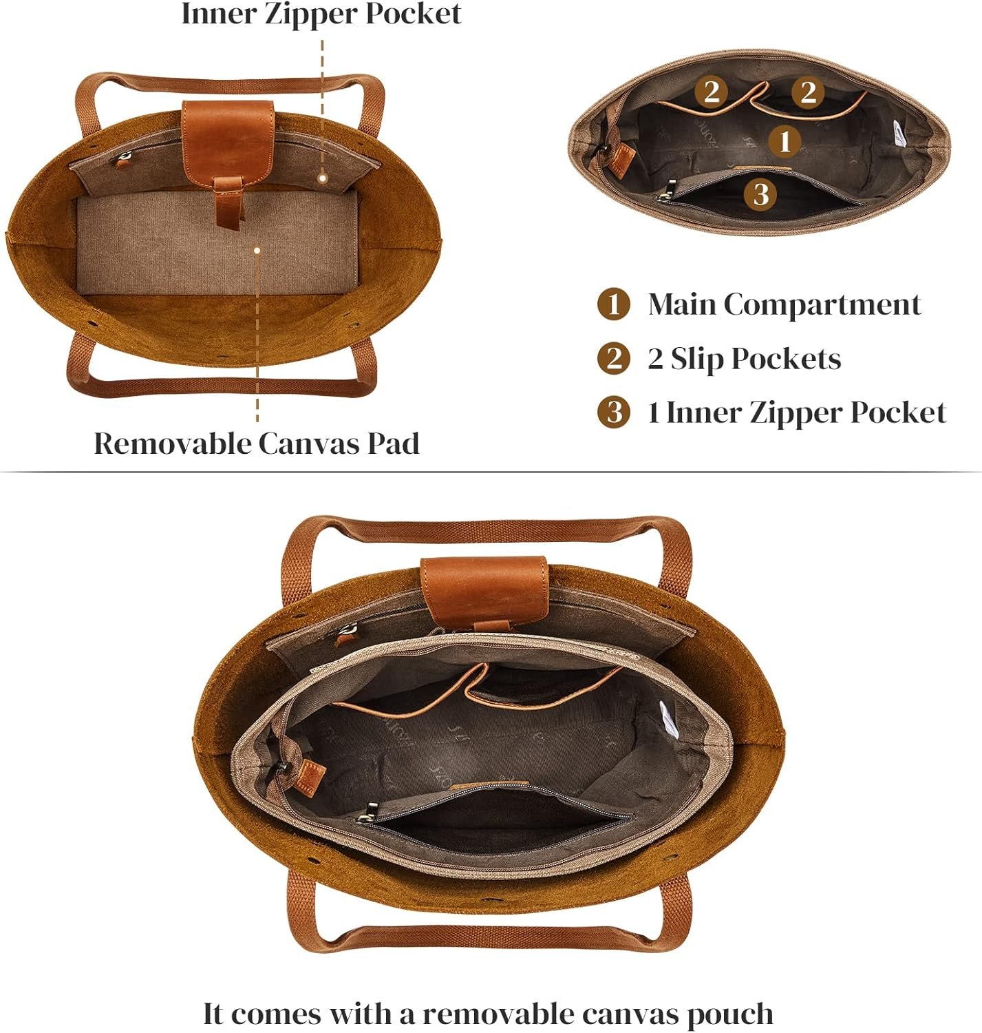 S-ZONE Genuine Leather Tote Bag for Women with Purse Organizer Large Shoulder Handbags Work - Image 4