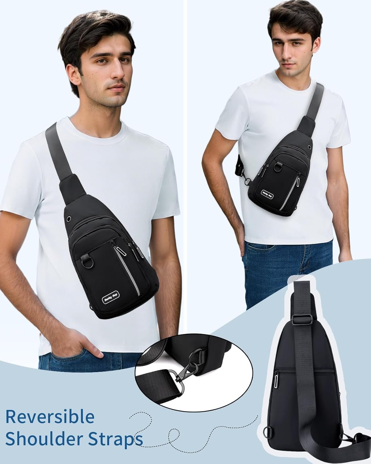 Seoky Rop Sling Bag for Women Men One Shoulder Crossbody Bag Backpack Fanny Pack Cross Body Bags for Travel Day Trip Black - Image 4