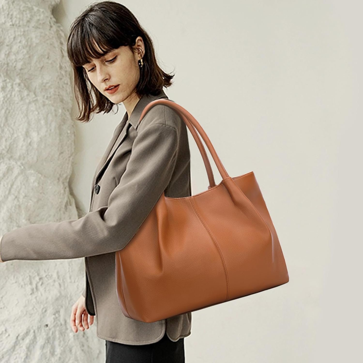 KKXIU Tote Bag for Women Vegan Leather Shoulder Purse Large Capacity Travel Bag - Image 2