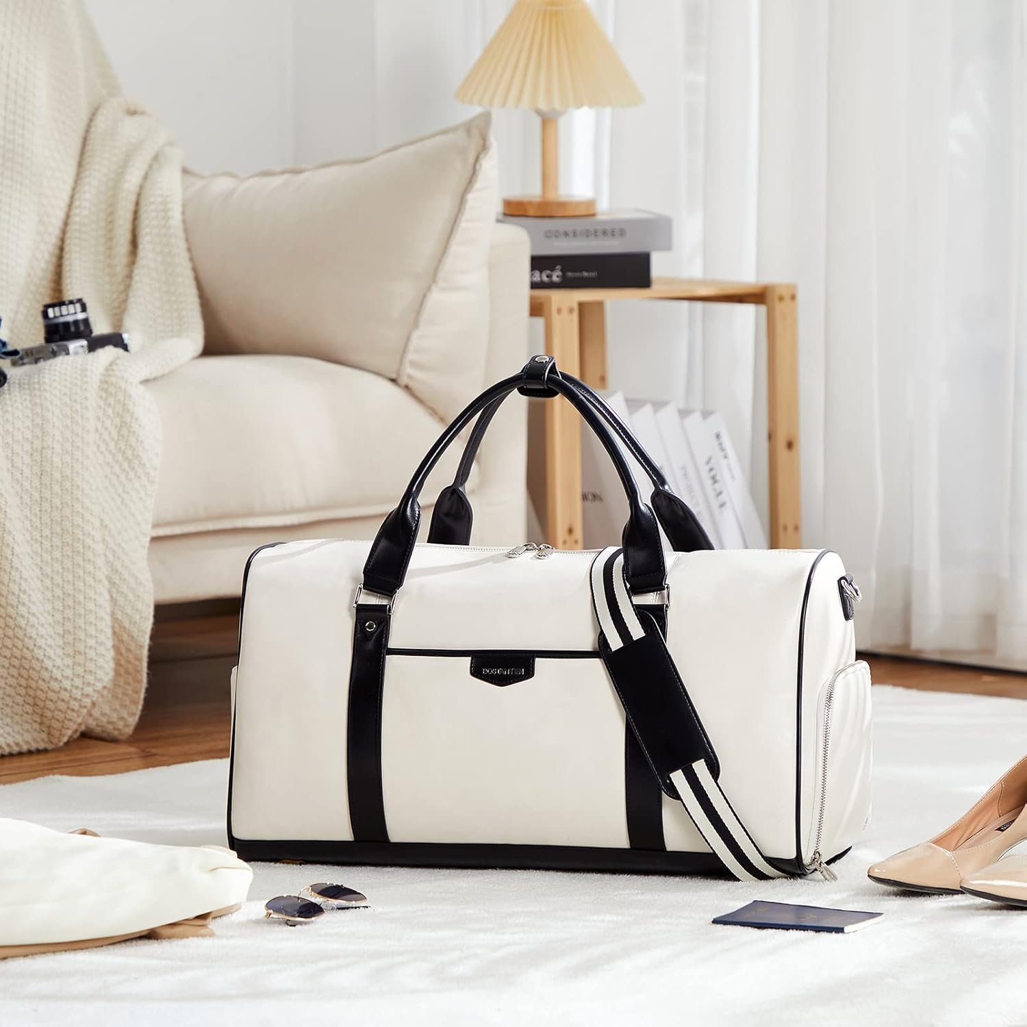 BOSTANTEN Weekender Bags for Women Leather Duffle Large Travel Bag Carry On Duffel with Shoe Compartment - Image 6