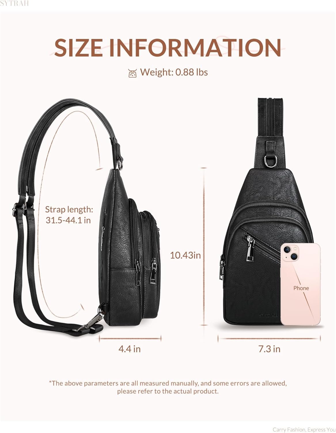 Sling Bag for Women, Crossbody Bags for Women Trendy Crossbody Purse Vegan Leather Sling Backpack Chest Bag with Dual Purpose Strap, Pure Black - Image 5