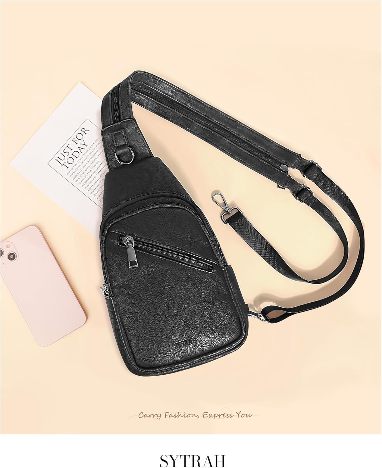 Sling Bag for Women, Crossbody Bags for Women Trendy Crossbody Purse Vegan Leather Sling Backpack Chest Bag with Dual Purpose Strap, Pure Black - Image 8