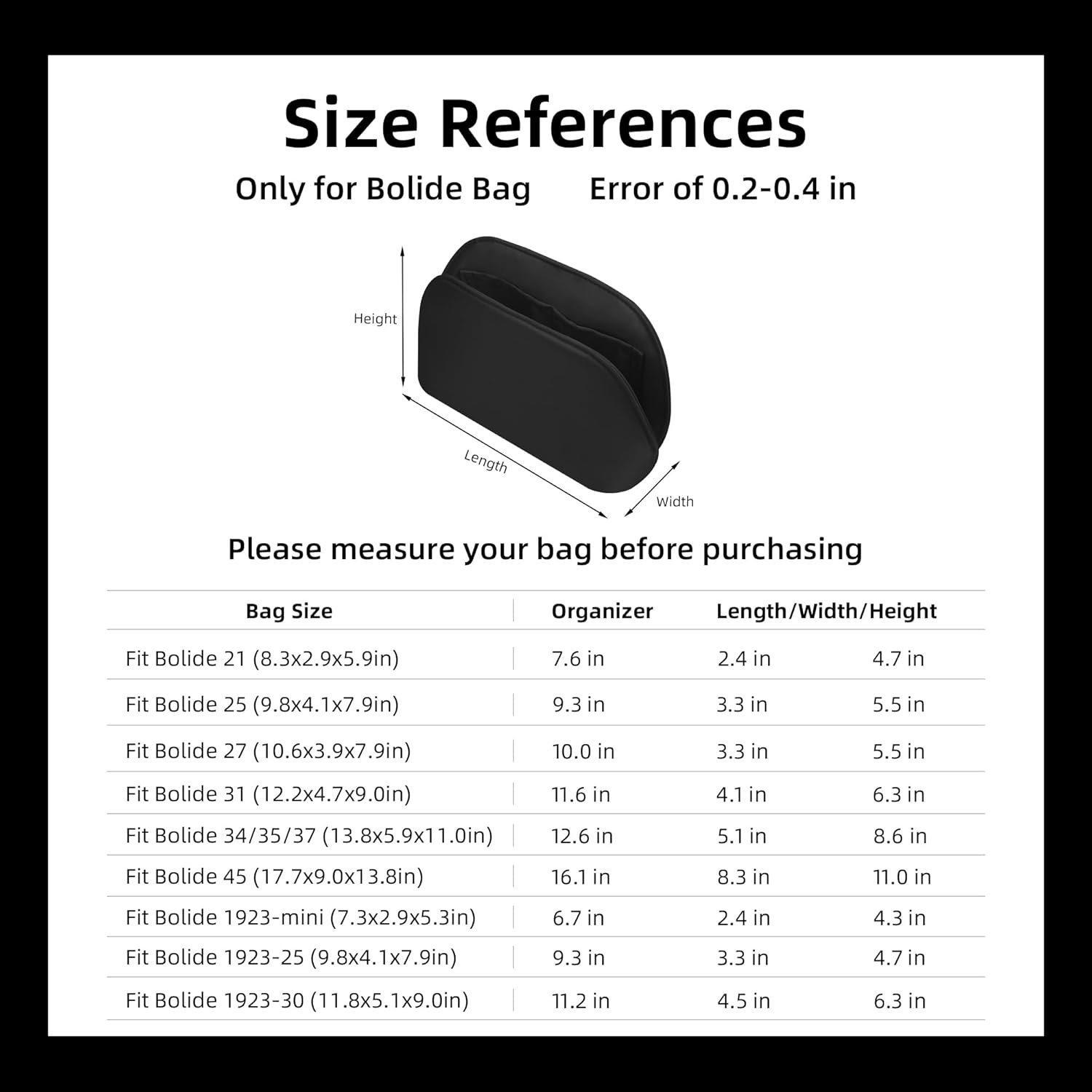 DGAZ Silk Purse Organizer Insert Fits Bolide 1923mini/25/27/31/35,Silky Smooth Bag Organizer,Luxury Handbag & Tote Shaper(Black,Bolide25) - Image 6