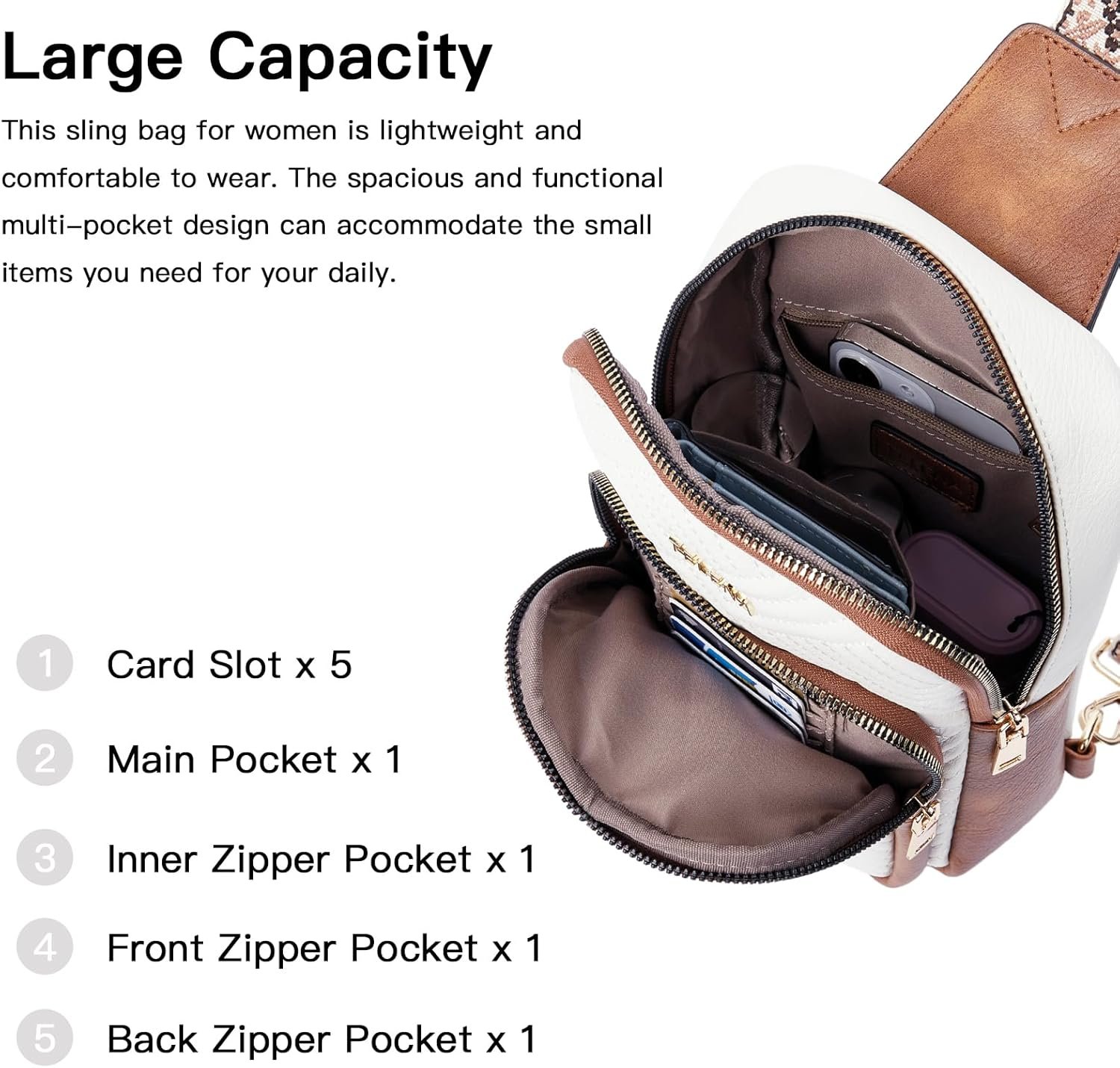 Telena Large Sling Bag Crossbody Bags for Women Fanny Packs Cross Body with Adjustable Strap Beige Brown - Image 3
