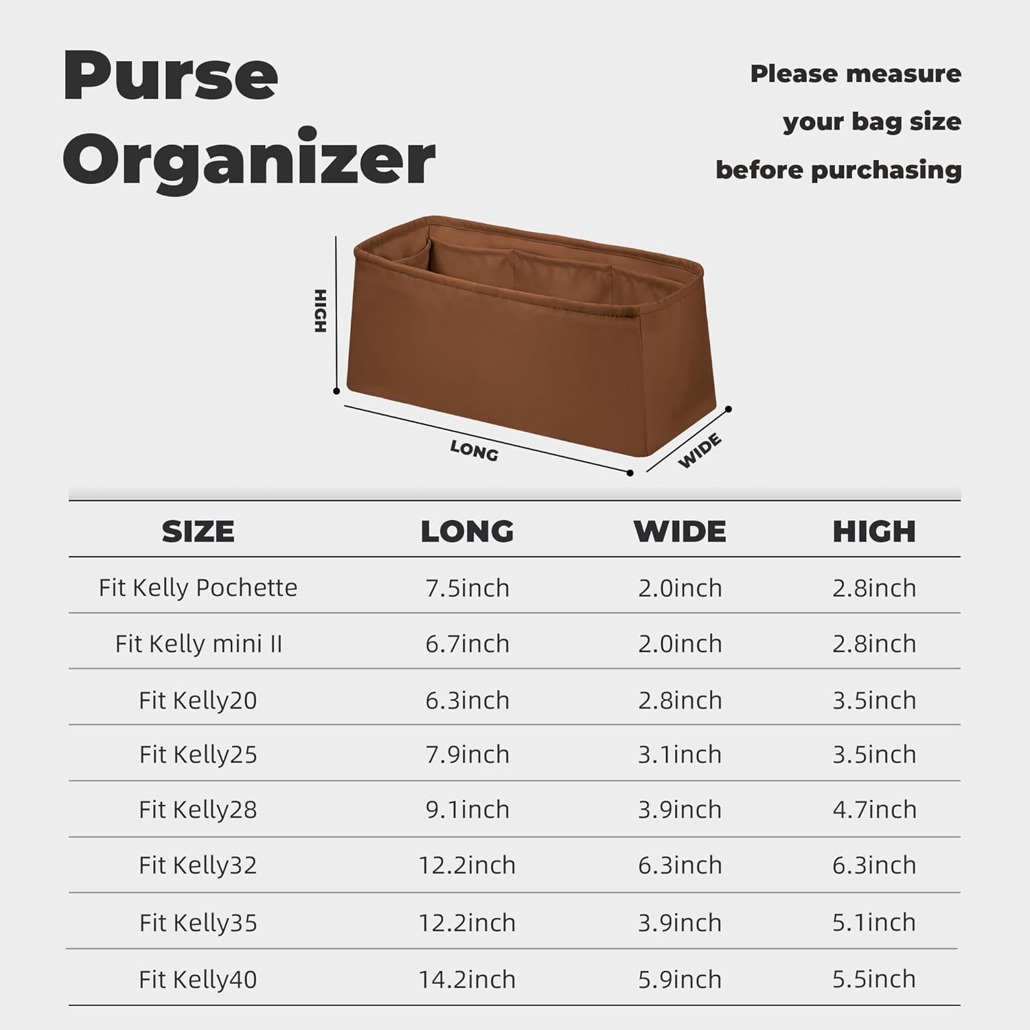 Purse Handbag Silky Organizer Insert Keep Bag Shape Fits Herme Kelly Pochette/Mini2/20/25/32/35/40 bags, Luxury Handbag Tote Lightweight Sturdy(Kelly Mini2,Gold) - Image 6