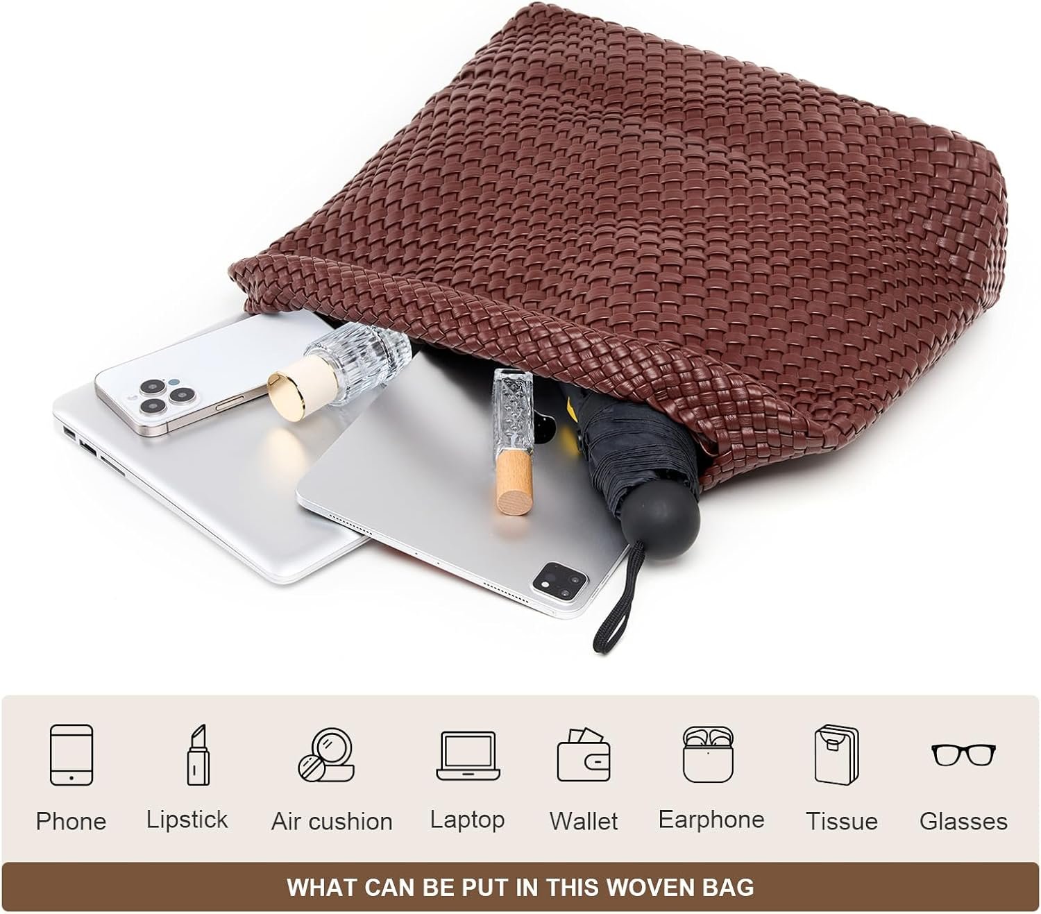 Large Woven Tote Bag for Women Weave Purse Woven Leather Handbag - Image 3