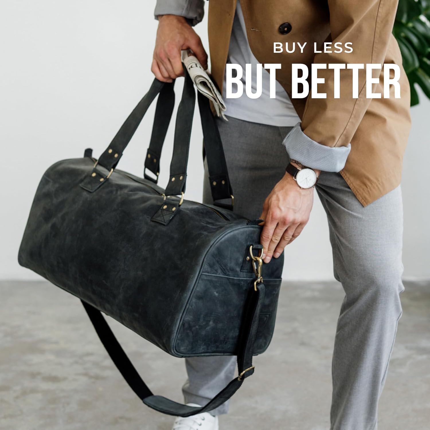 Berliner Bags Vintage Genuine Leather Duffle Bag Oslo for Travel or the Gym, Weekender, Travel Bag, Overnight Bag for Men and Women - Brown - Dark Grey - Image 9