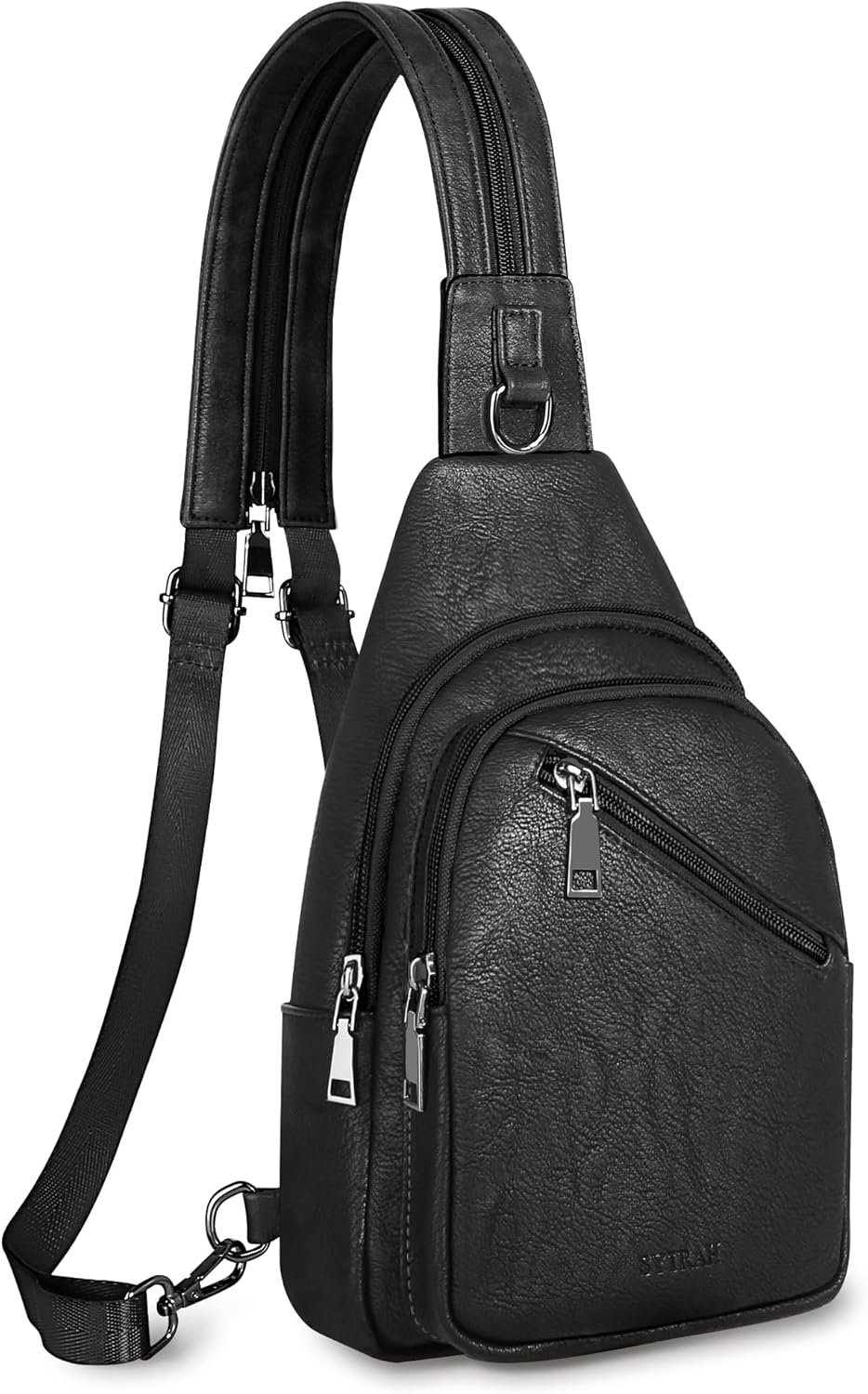 Sling Bag for Women, Crossbody Bags for Women Trendy Crossbody Purse Vegan Leather Sling Backpack Chest Bag with Dual Purpose Strap, Pure Black