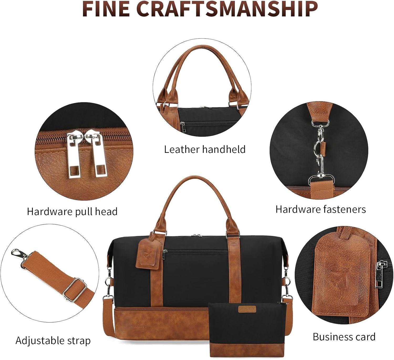 Oeihuivt Weekender Bags for Women - 21 Inch Large Travel Duffel Bag 2-Piece Set with Shoe Compartment, Heavy-Duty Canvas Leather Carry On Overnight Tote - Image 2