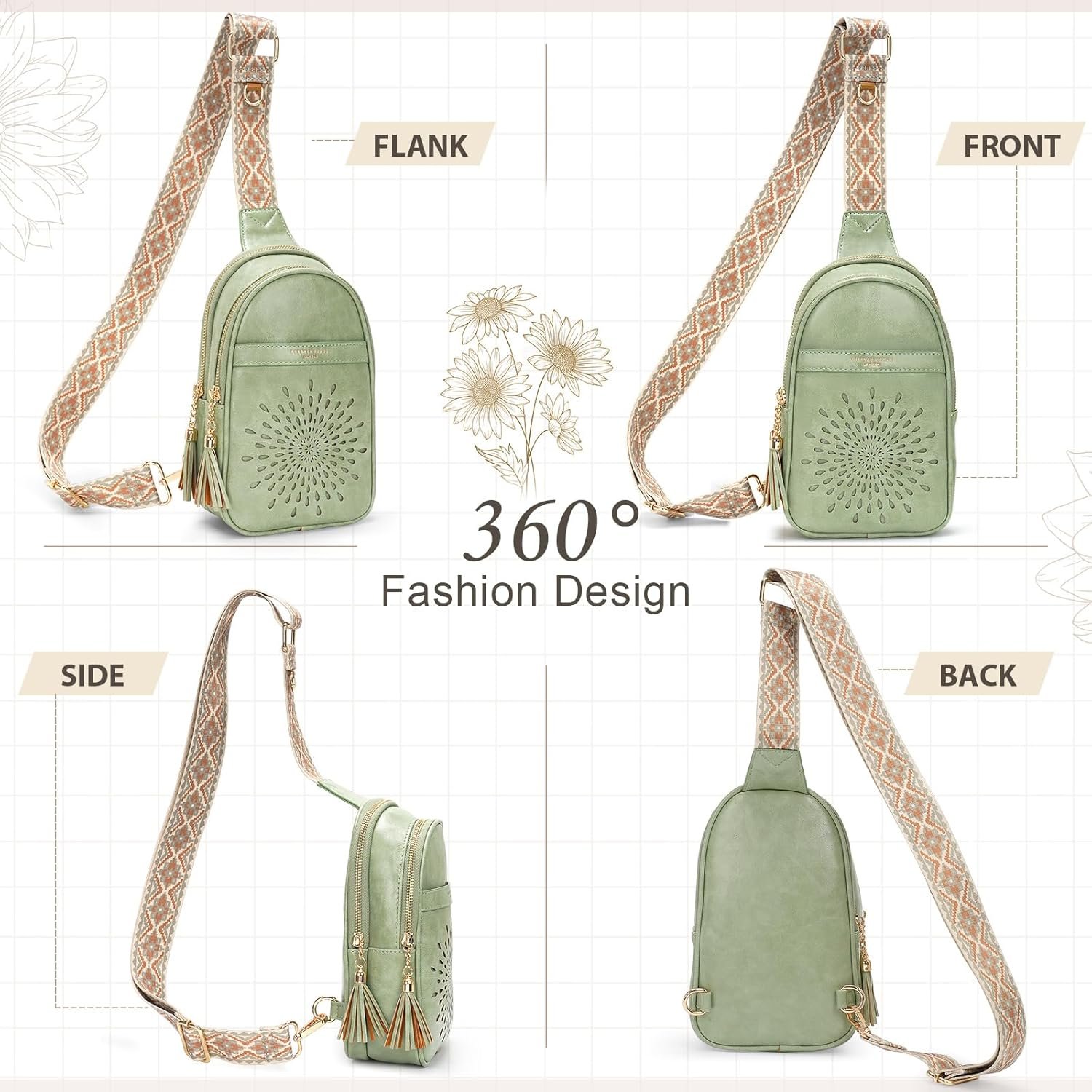 APHISON Small Sling Bag Fanny Packs Cell Phone Purse Vegan Leather Crossbody Bags for Women Chest Bag with Adjustable Strap Green - Image 6
