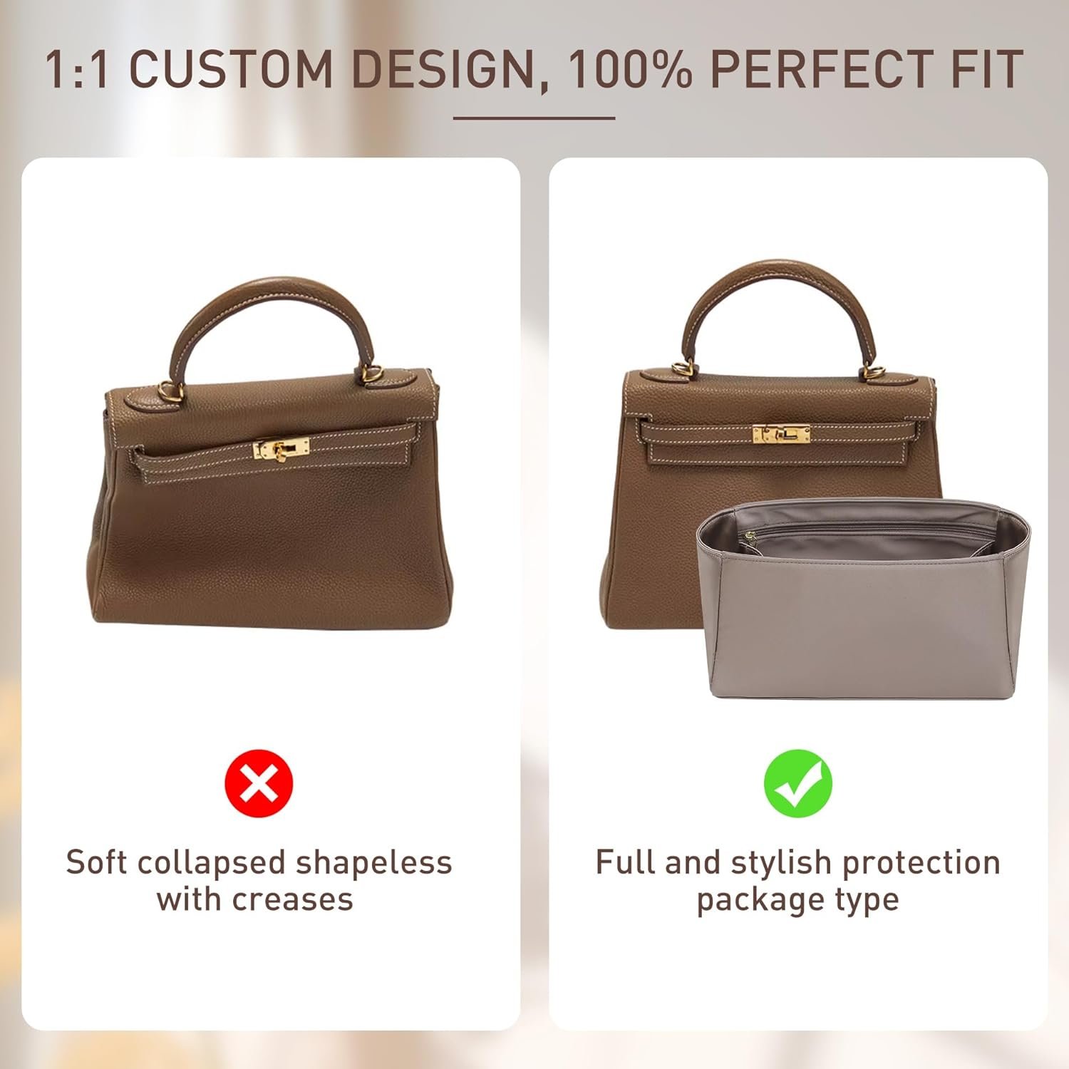 Doxo Professional Satin Purse Insert for Birkin 30 - High-End Bag Shaper with Silky Smooth Surface - Hermes Birkin 30 Insert Organizer with Multicolor Options (BR30, Etoupe Grey) - Image 4