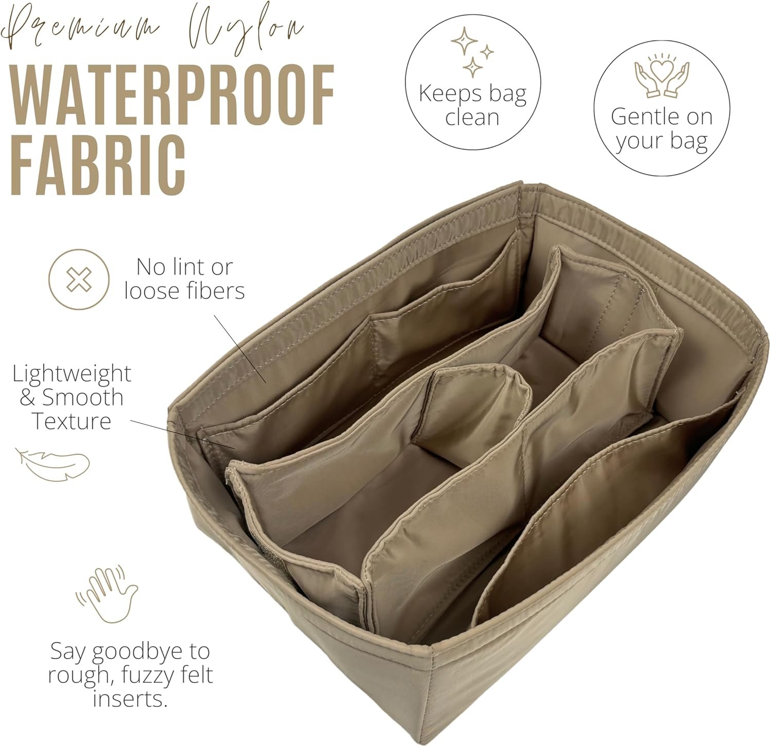 Divitize Waterproof Nylon Organizer compatible with Hermes Birkin 20/25/30/35/40/45 Organizer — Perfect Fit, 24+ Shades, Premium Quality, Extra Storage & Support (Taupe, BK35) - Image 6