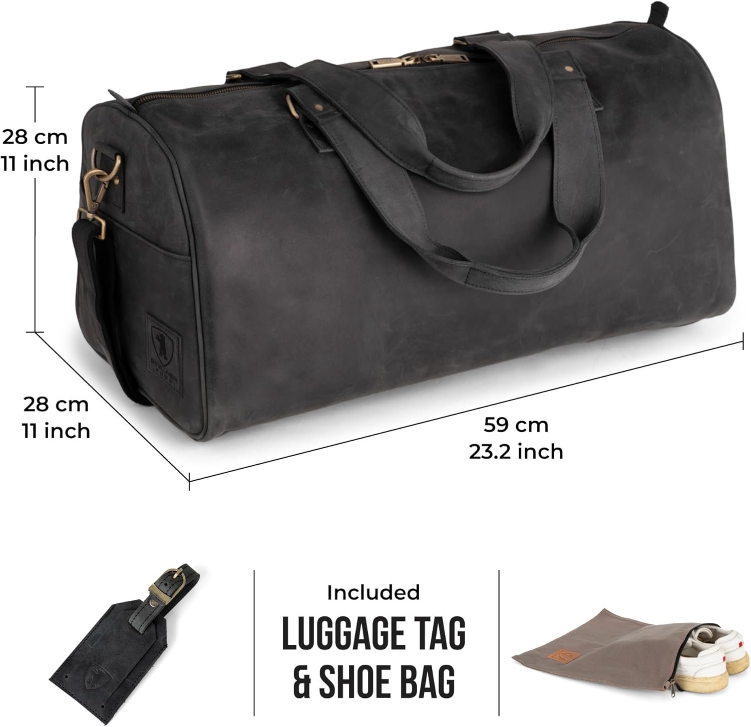 Berliner Bags Vintage Genuine Leather Duffle Bag Oslo for Travel or the Gym, Weekender, Travel Bag, Overnight Bag for Men and Women - Brown - Dark Grey - Image 8