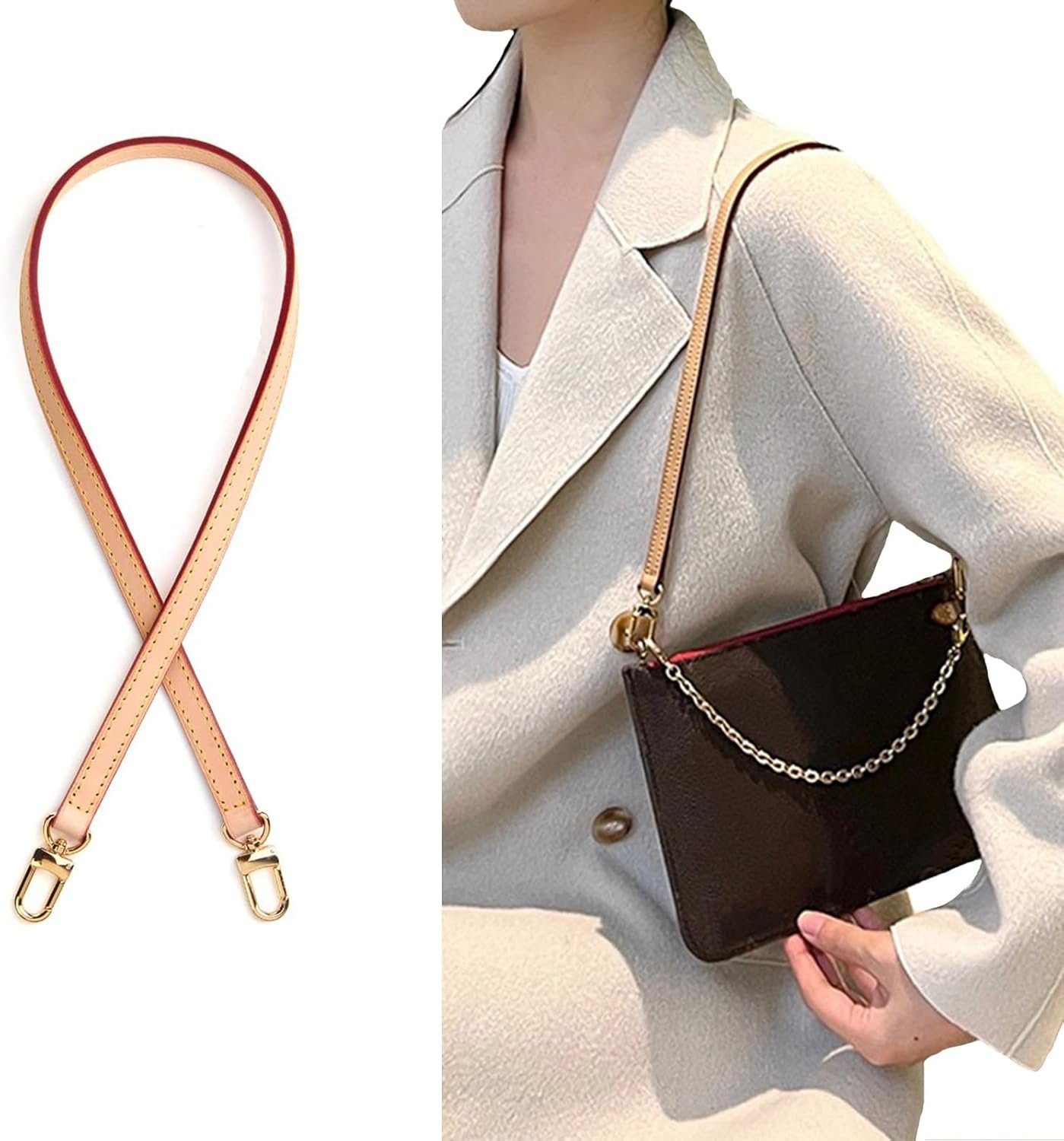 jiesinlov Genuine Vachetta Leather Replacement Bags Thin Short Purse Strap Shoulder Straps for Multi Pochette Boulogne Pouchette Montaigne Accessories (Width:0.43in&Length:23.6in)