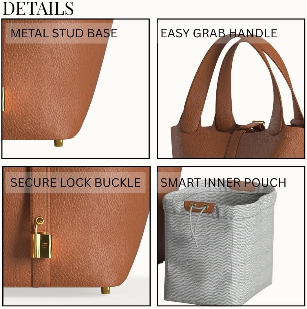 Leather Bucket Bag – Premium Leather Satchel with Drawstring Pouch, Mini Lock Design - Image 5