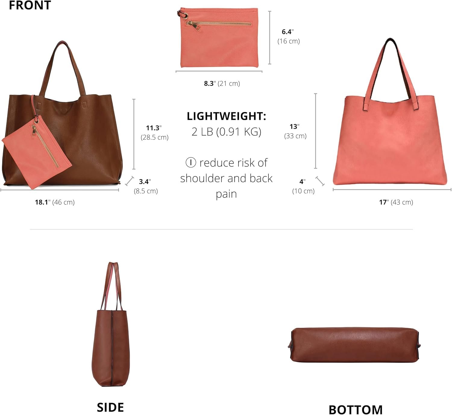 Stylish Reversible Tote Handbag H1842 - Image 3