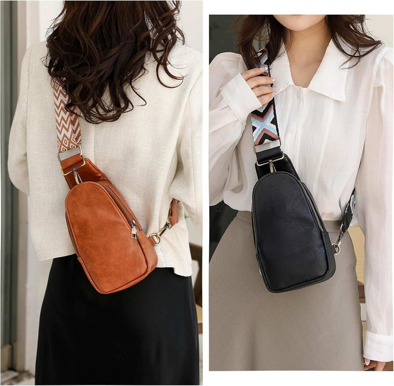 KlaOYer Sling Leather Bags For Women Crossbody Small Fanny Pack Purses Chest Bags With Guitar Strap For Gril Lady - Image 3