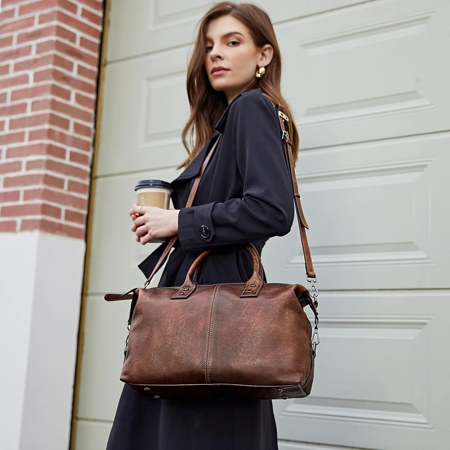 Iswee Genuine Leather Satchel Tote Bag Top Handle Handbag Designer Shoulder Bag Large Capacity Cross Body Bag - Image 2