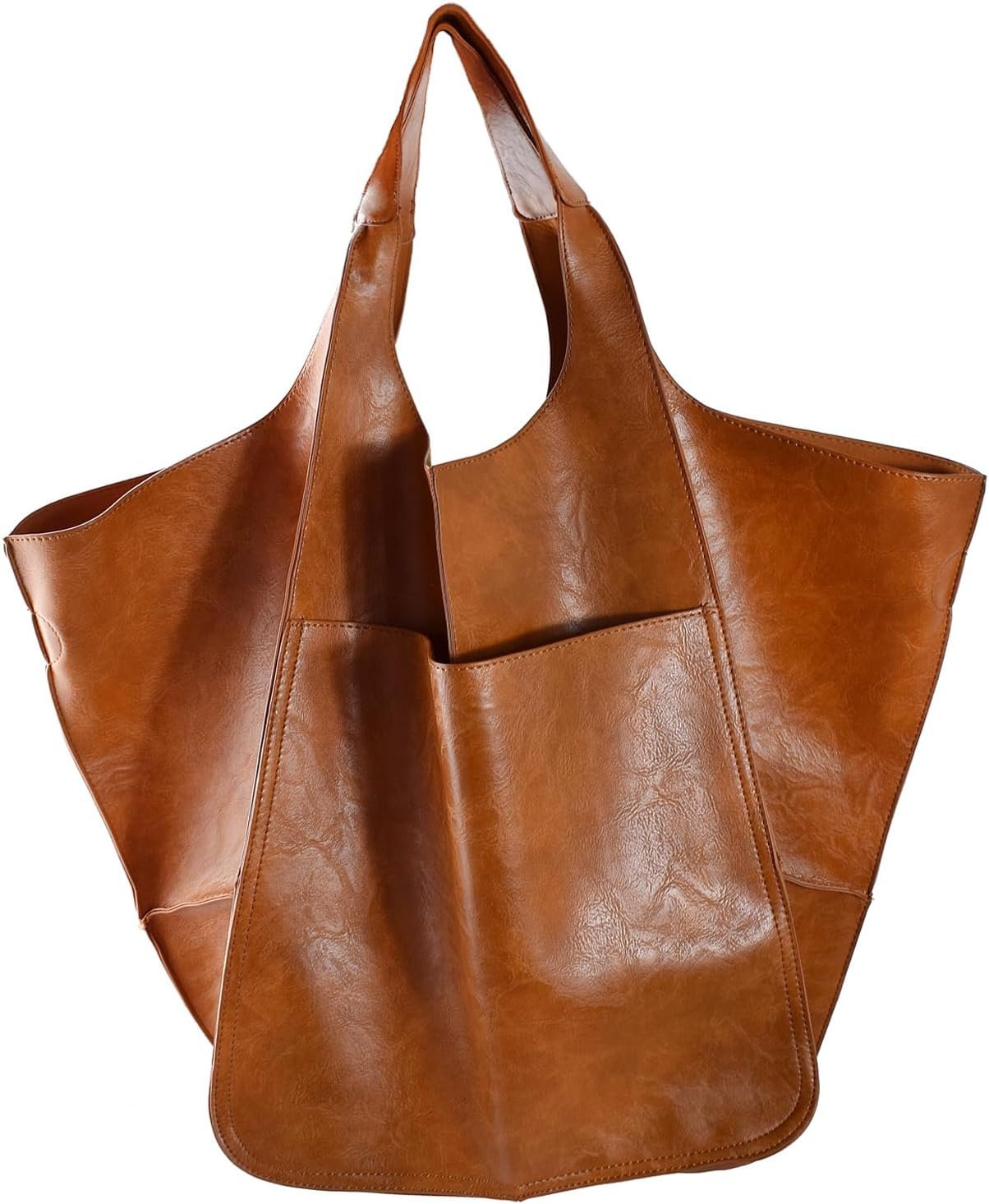 KlaOYer Oversized Leather Tote Bag Huge Capacity Work Hobo Pu Leather Bucket Purse And Handbag Large Soft Travel Shopping Bag