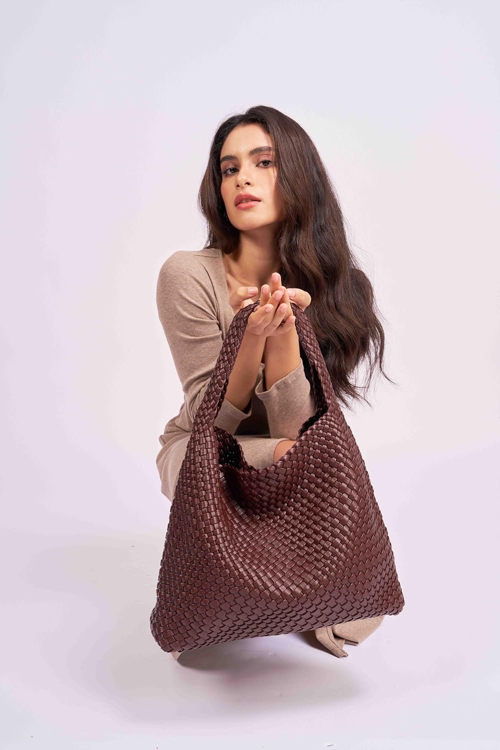 Large Woven Tote Bag for Women Weave Purse Woven Leather Handbag - Image 2
