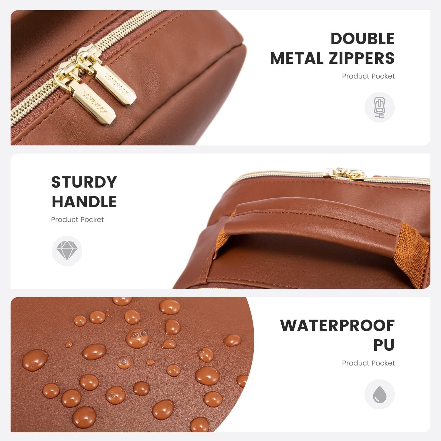 LOVEVOOK Laptop Backpack Purse for Women, Large Capacity Travel Computer Work Bag, Faux PU Leather Quilted Casual Nurse Backpack for Womens, Fit 15.6 Inch Laptop with USB Port, Brown - Image 8