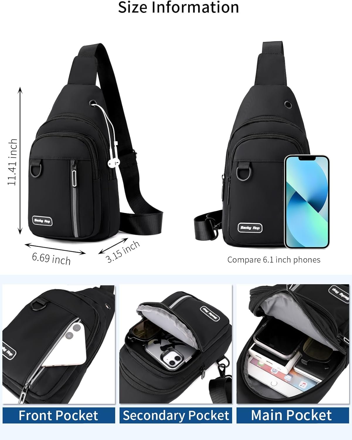 Seoky Rop Sling Bag for Women Men One Shoulder Crossbody Bag Backpack Fanny Pack Cross Body Bags for Travel Day Trip Black - Image 3