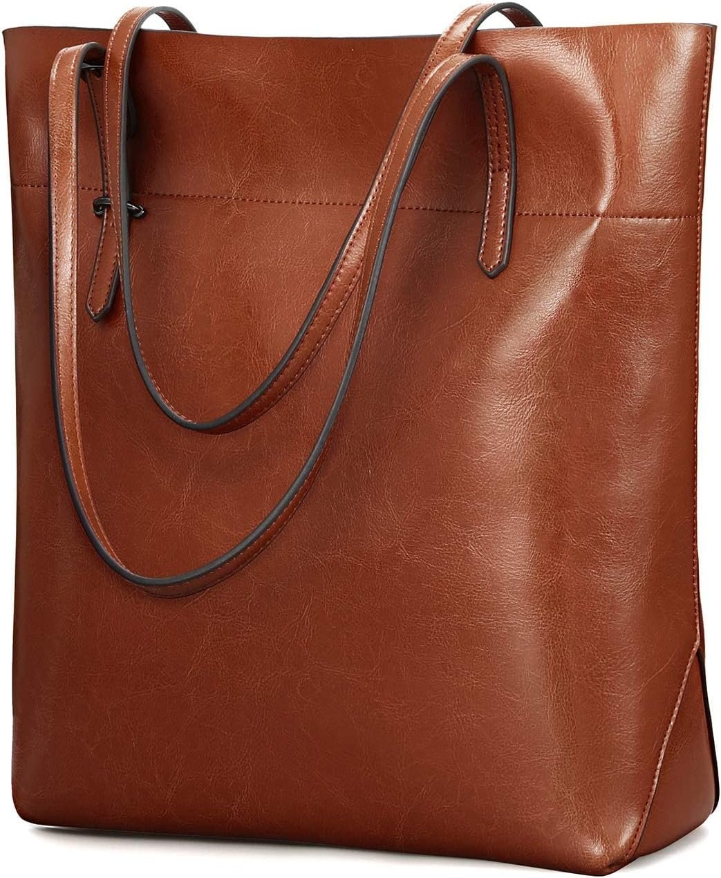 Kattee Vintage Genuine Leather Tote Shoulder Handbag for Woman with Adjustable Handles