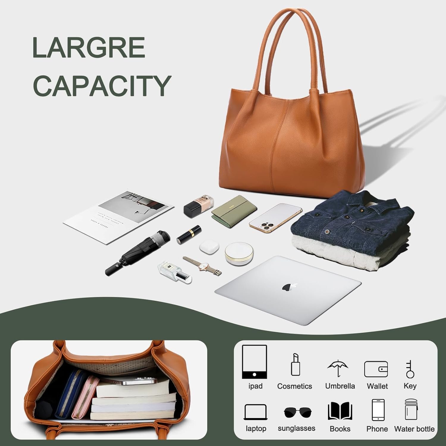 KKXIU Tote Bag for Women Vegan Leather Shoulder Purse Large Capacity Travel Bag - Image 6