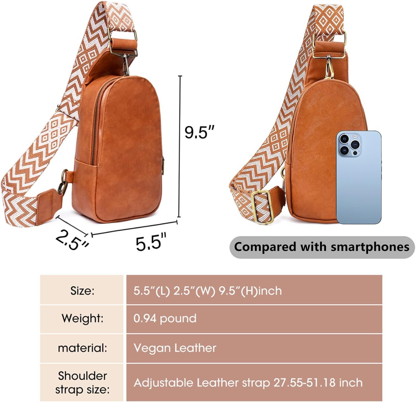 KlaOYer Sling Leather Bags For Women Crossbody Small Fanny Pack Purses Chest Bags With Guitar Strap For Gril Lady - Image 4
