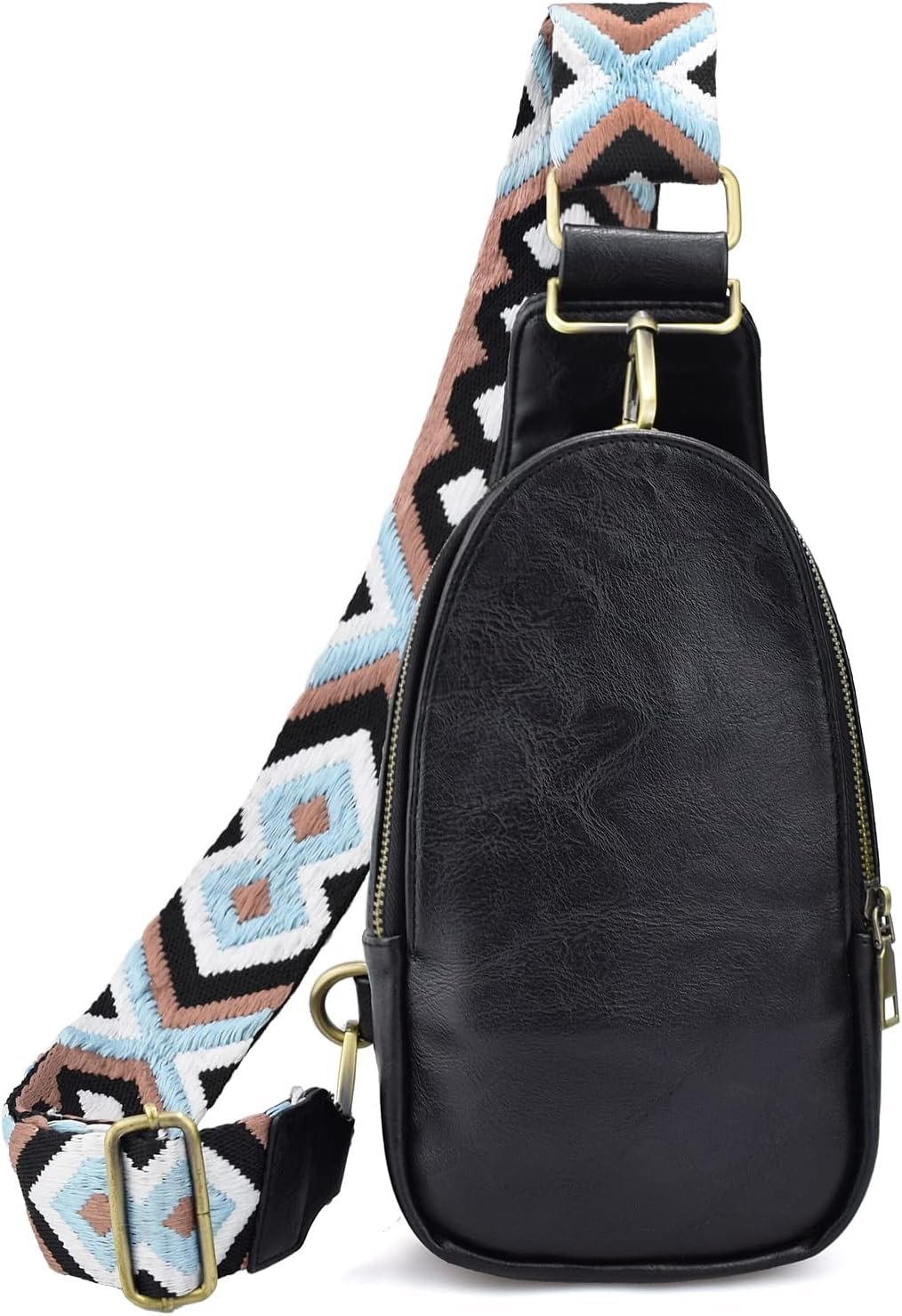 KlaOYer Sling Leather Bags For Women Crossbody Small Fanny Pack Purses Chest Bags With Guitar Strap For Gril Lady