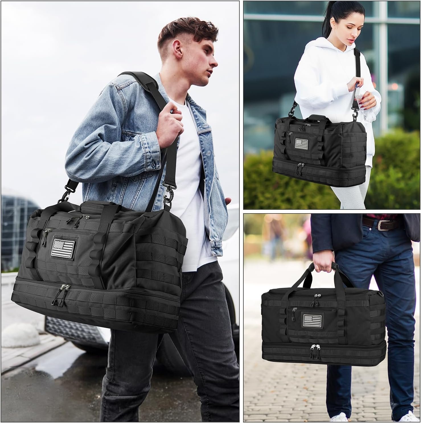 ETRONIK Gym Bag for Men Women, Carry on Luggage 22x14x9 Airline Approved, Tactical Travel Duffle Bag with Toiletry Bag and Shoe Compartment, Weekender Overnight with Wet Pocket for Workout, Black - Image 6