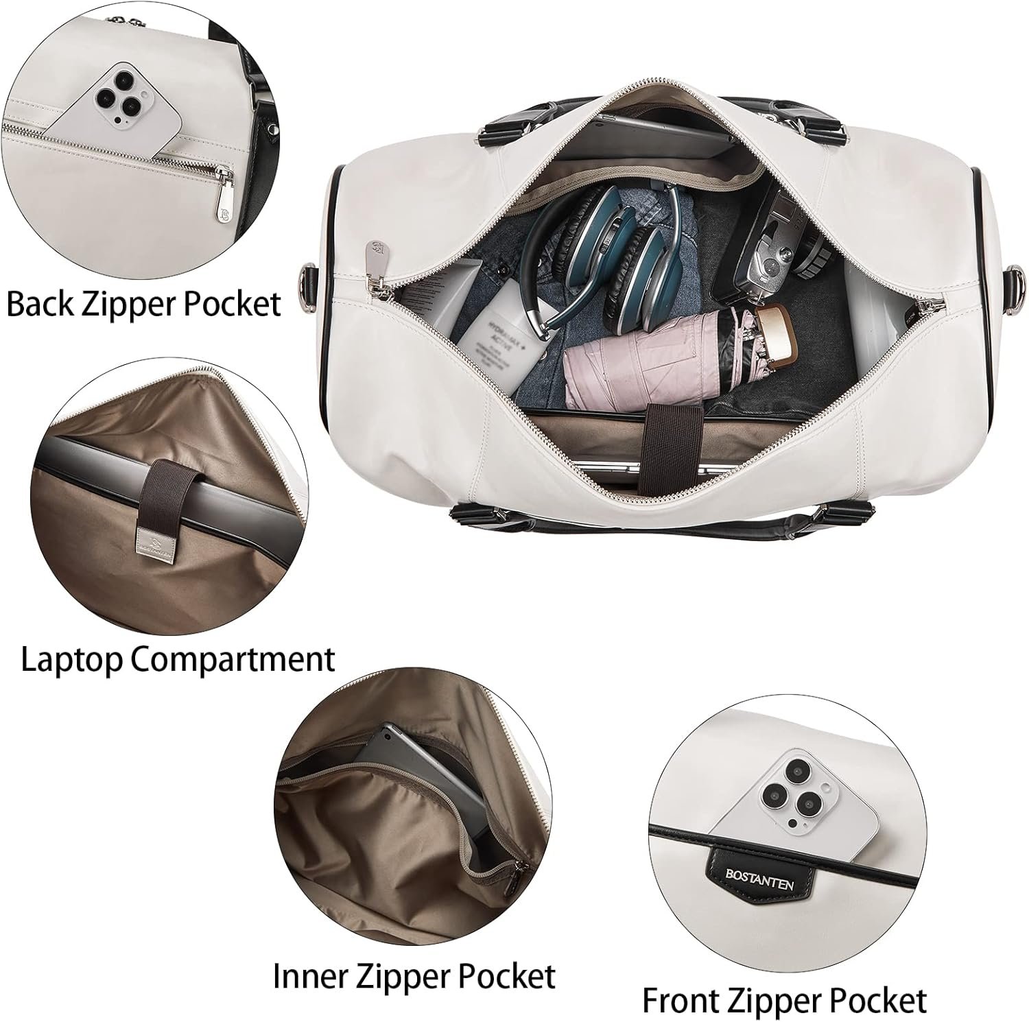BOSTANTEN Weekender Bags for Women Leather Duffle Large Travel Bag Carry On Duffel with Shoe Compartment - Image 4