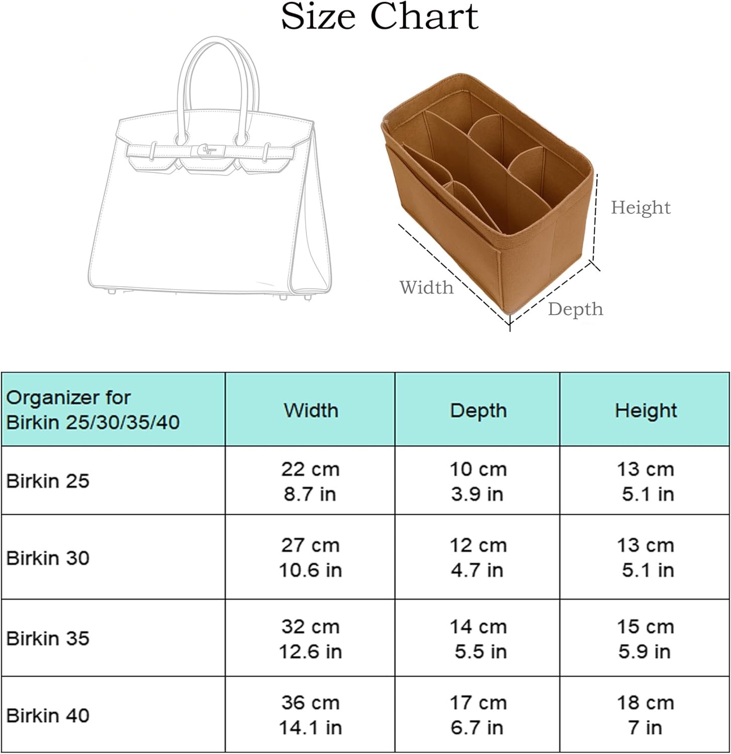 Handbag Organizer for Bir.kin 25/30/35/40,Bir.kin 25/30/35 Organizer Insert (Brown, for Birkin 40) - Image 6
