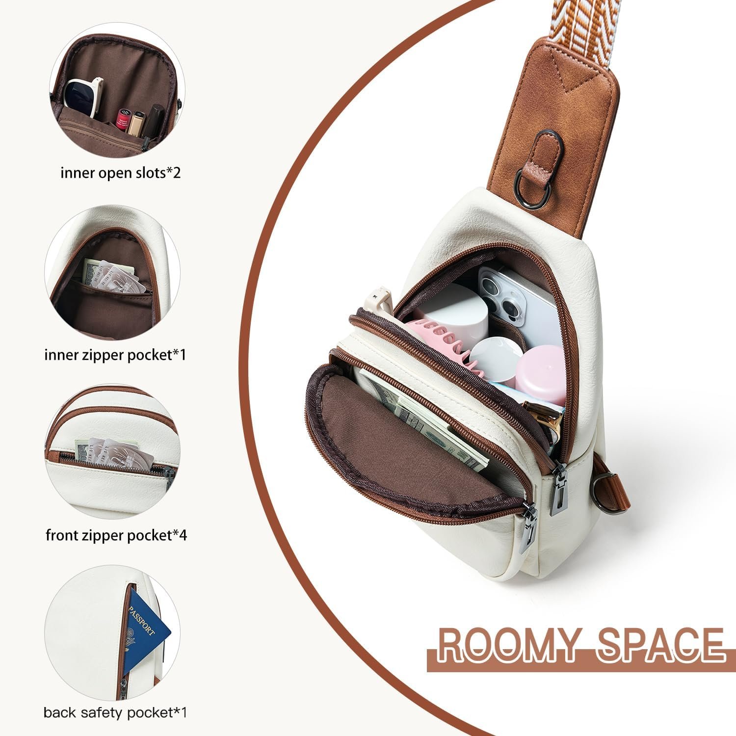 7L Sling Bag for Women Crossbody Bag Sling Purse Fanny Packs Vegan Leather Chest Bag Trendy Handbag Travel Anti Theft - Image 4