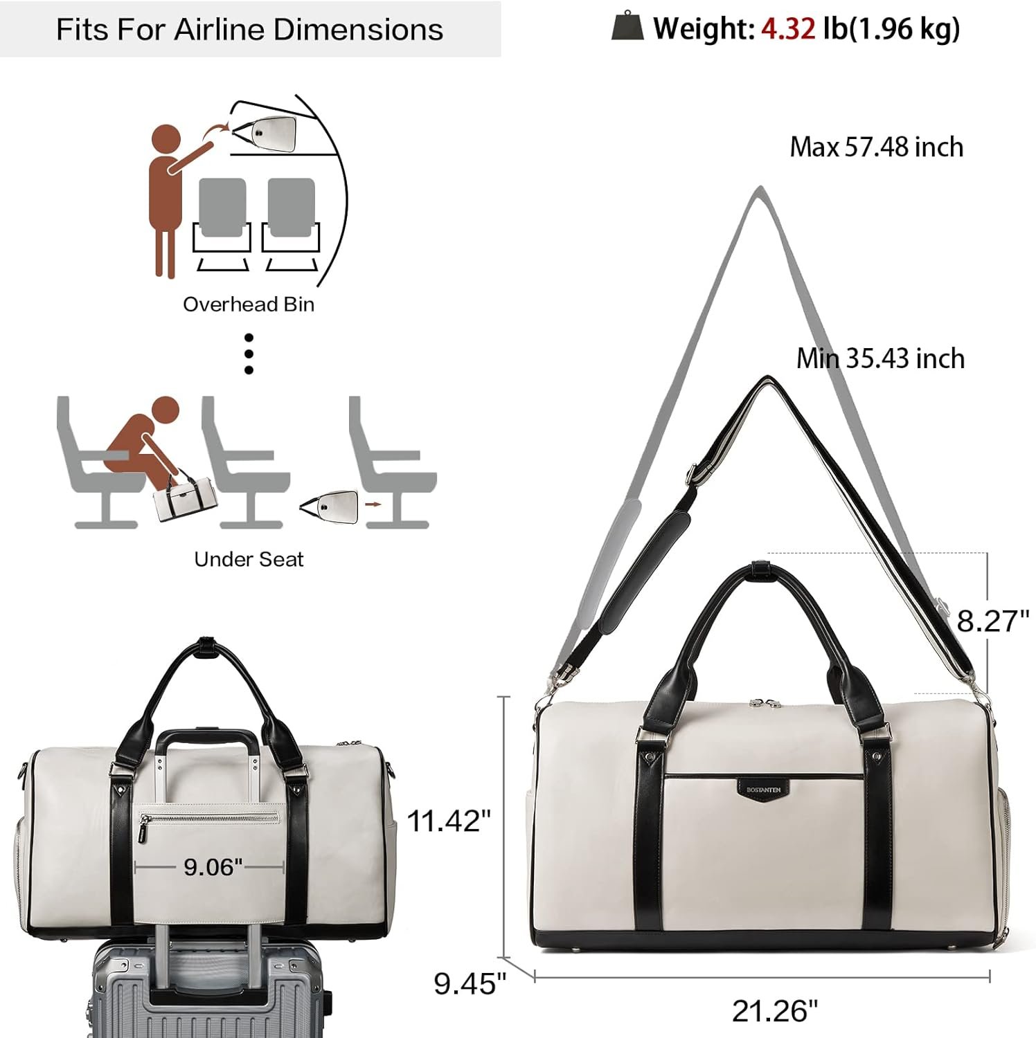 BOSTANTEN Weekender Bags for Women Leather Duffle Large Travel Bag Carry On Duffel with Shoe Compartment - Image 2