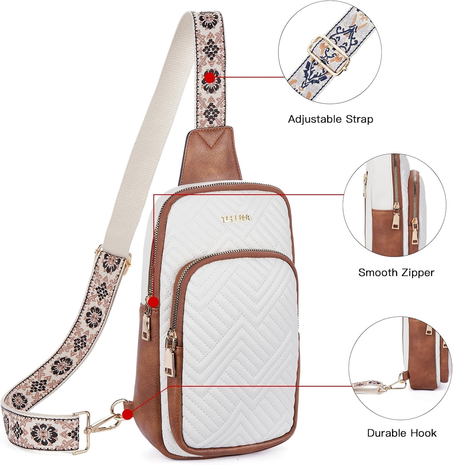 Telena Large Sling Bag Crossbody Bags for Women Fanny Packs Cross Body with Adjustable Strap Beige Brown - Image 5