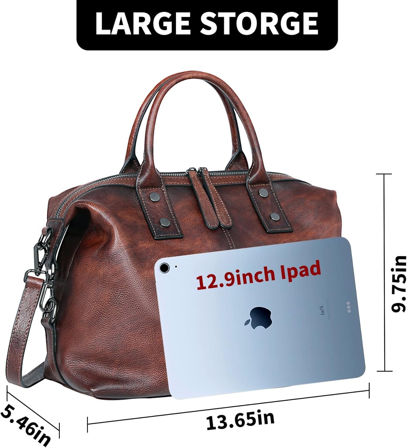 Iswee Genuine Leather Satchel Tote Bag Top Handle Handbag Designer Shoulder Bag Large Capacity Cross Body Bag - Image 5