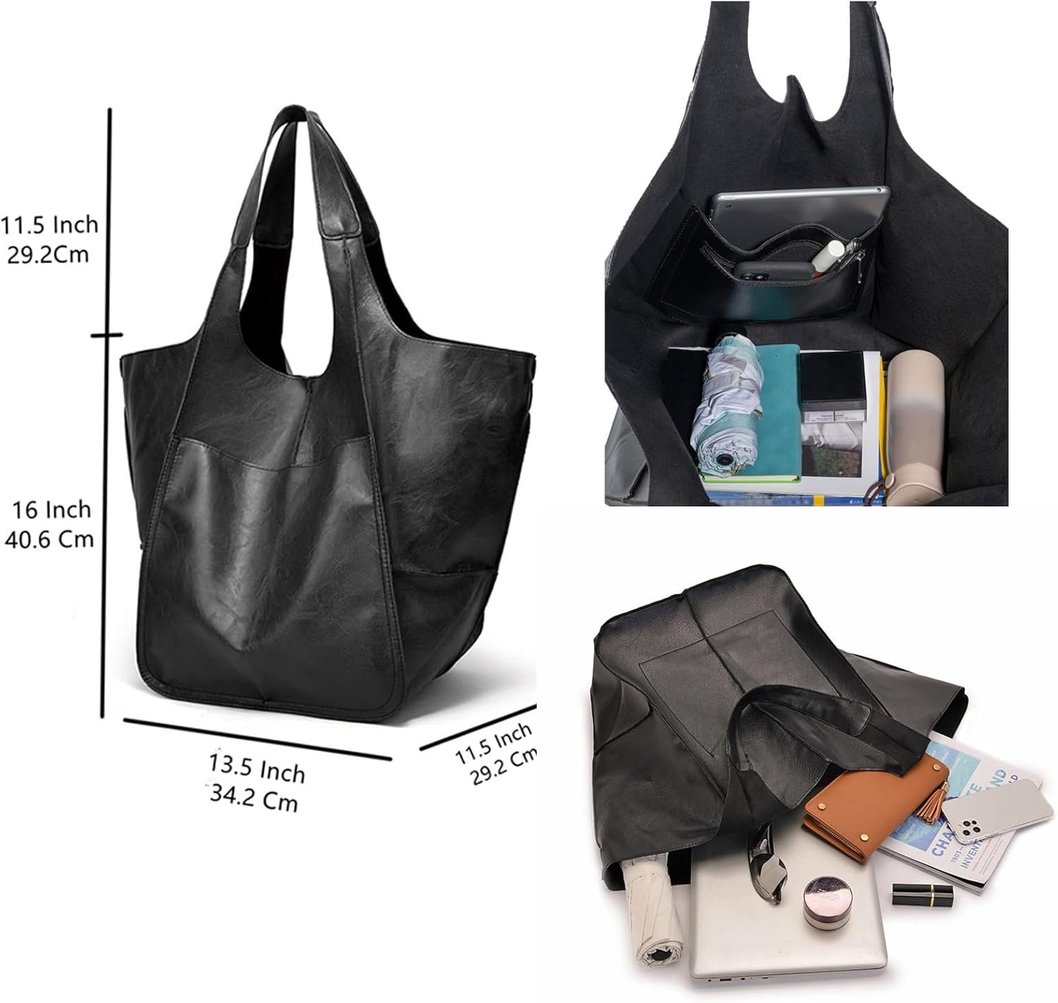 KlaOYer Oversized Leather Tote Bag Huge Capacity Work Hobo Pu Leather Bucket Purse And Handbag Large Soft Travel Shopping Bag - Image 6