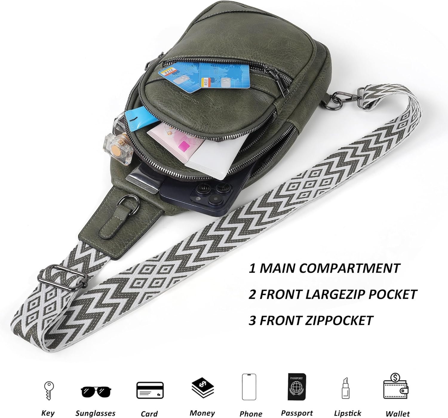 TANTOMI Sling Bag Crossbody Bags for Women Leather Cross Body Bag Trendy Fanny Pack Chest Travel Purse with Adjustable Strap - Image 4