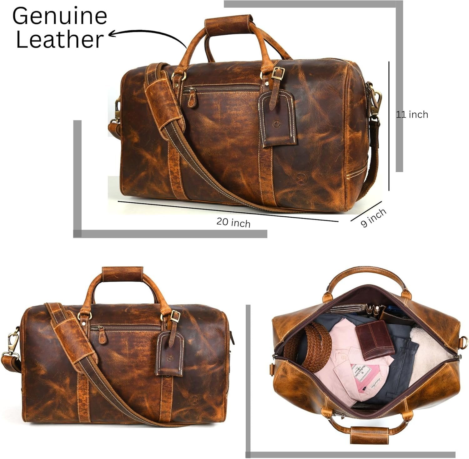 Leather Duffel Bag for Men & Women Travel, Weekend, Overnight, Gym Bag - Image 4