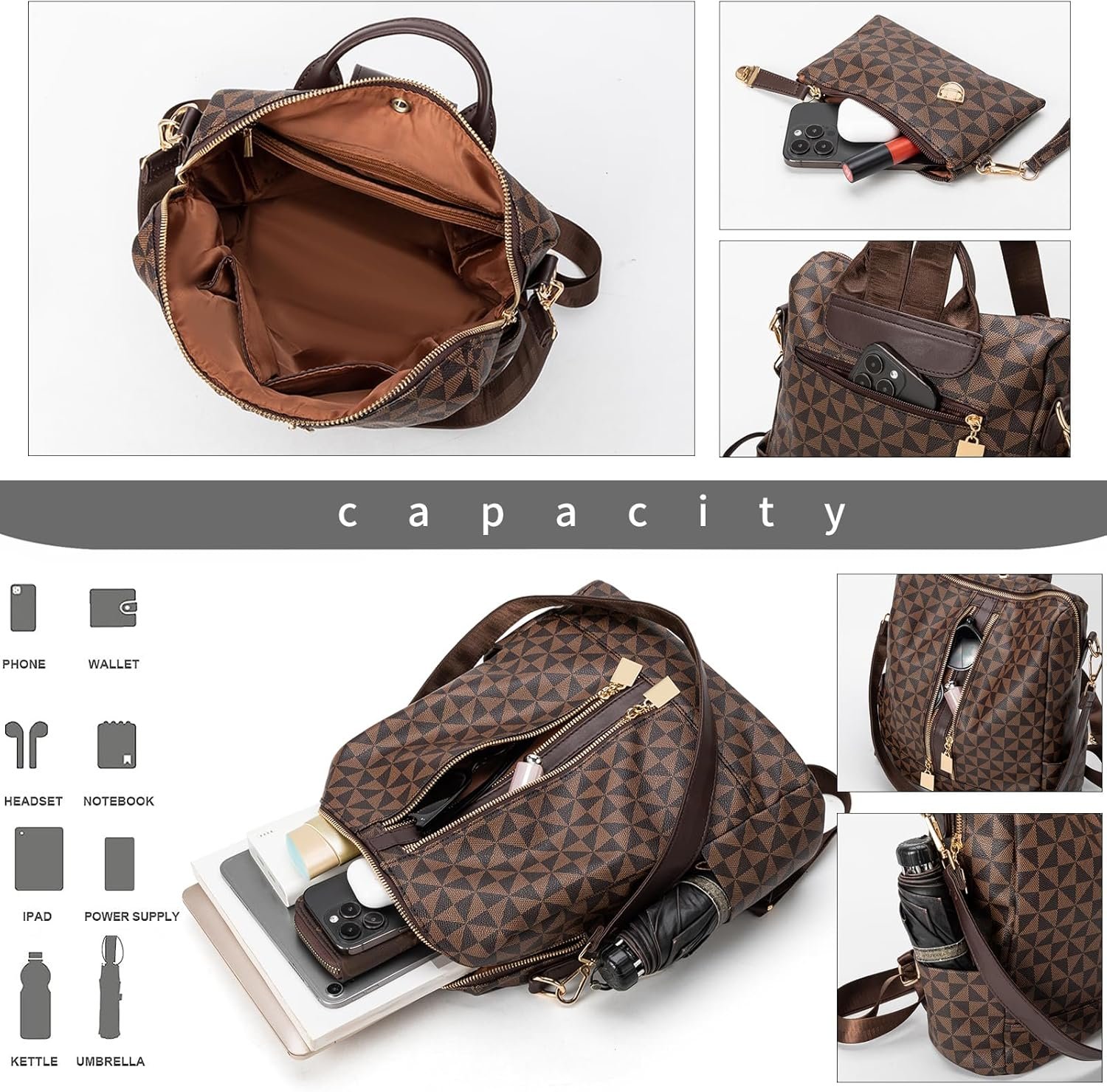 Womens Backpack Purse Leather Anti-theft Large Fashion Designer Travel Backpack Bag Men's Backpack Shoulder Bags - Image 5