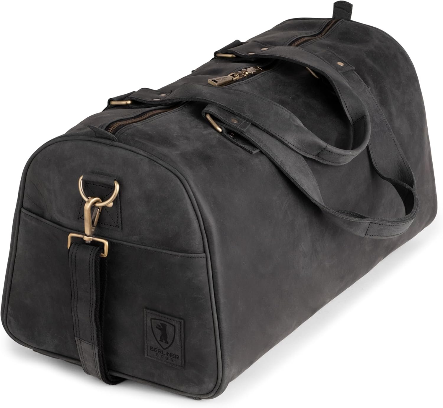 Berliner Bags Vintage Genuine Leather Duffle Bag Oslo for Travel or the Gym, Weekender, Travel Bag, Overnight Bag for Men and Women - Brown - Dark Grey