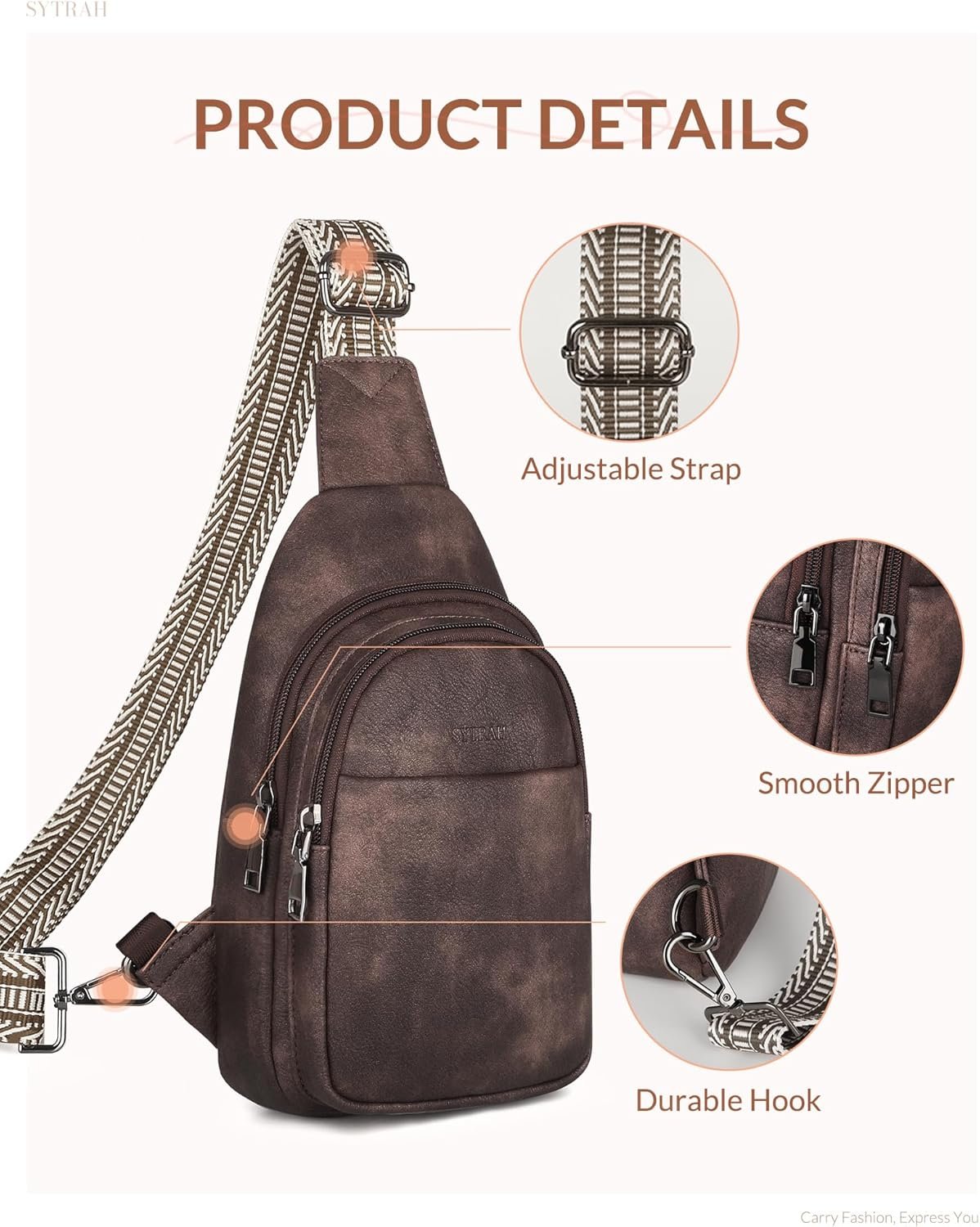 Sling Bag for Women, Crossbody Bags Purse for Women Trendy Vegan Leather Fanny Pack with Adjustable Strap - Image 6